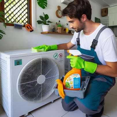 technician cleaning an air conditioner unit